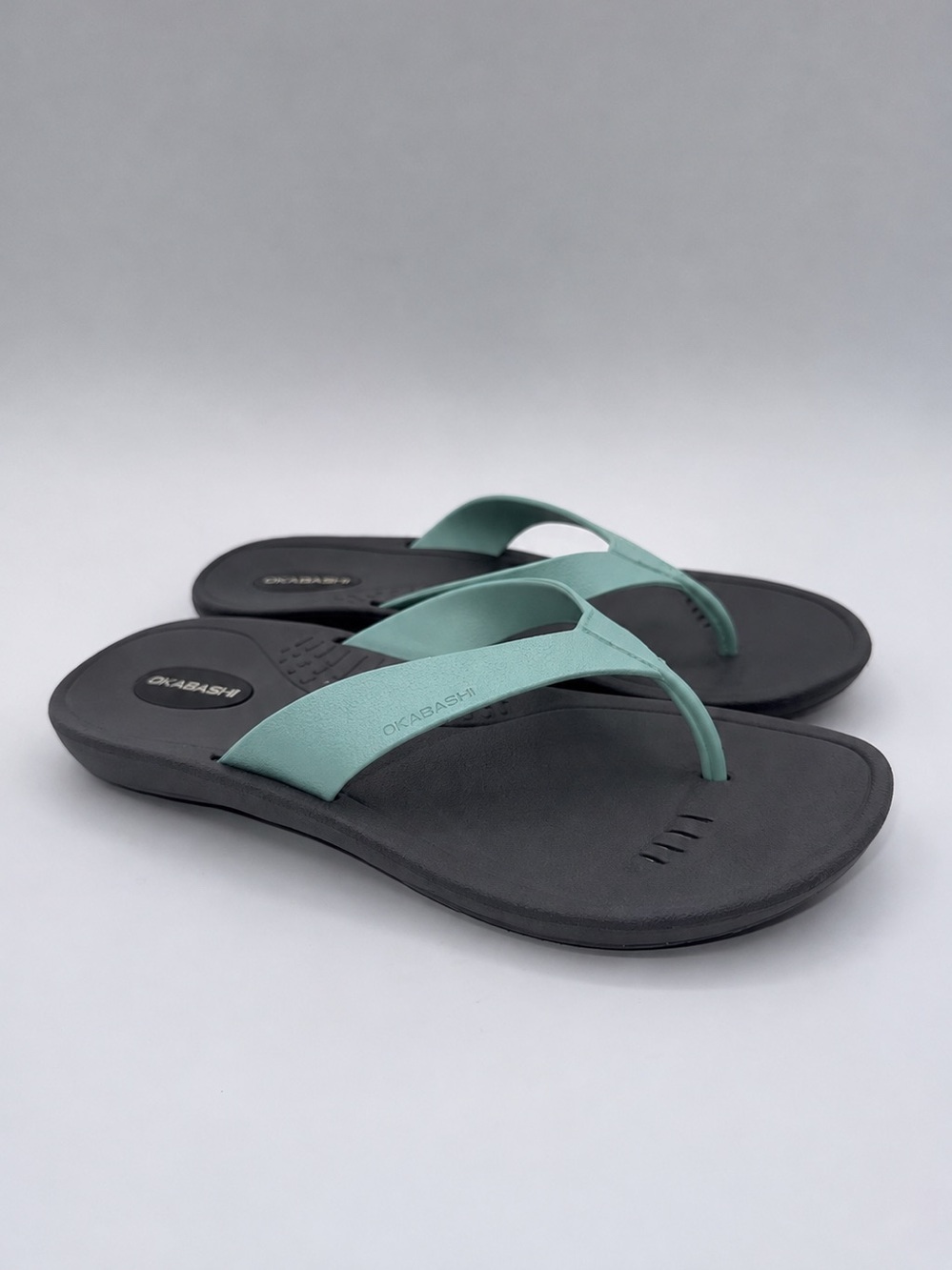 Okabashi Women’s Breeze Flip Flops Sz M (6.5-7.5) Light Teal Grey Slip Resistant